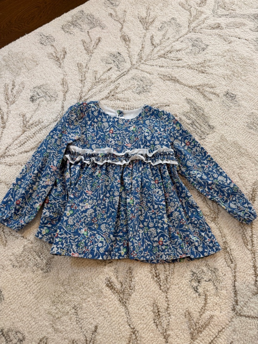 Bella Bliss Blue Floral Ruffle Long-Sleeve Top for Girls